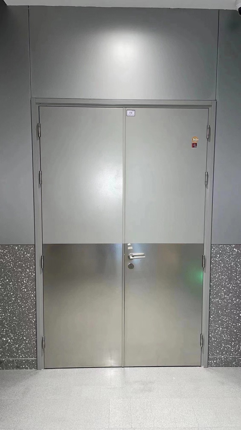 double fire door with kick plate
